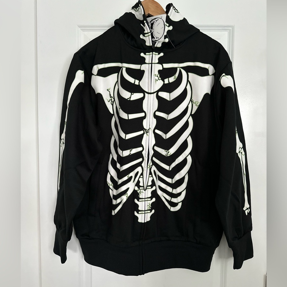 Skeleton Print Glow-in-the-Dark Hooded Jacket – Brand New w/ Tags, Size Large